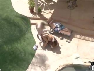 Alison gets caught fucking by a drone by the poolside with her chatmate