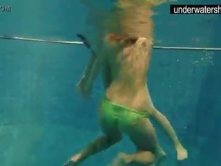 Dos voluptuoso aficionados que muestra su órganos apagado bajo agua
