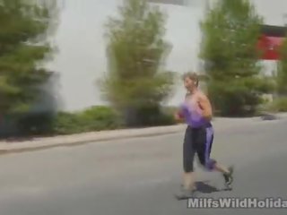 Busty Blonde gets fucked immediately afterwards a jog